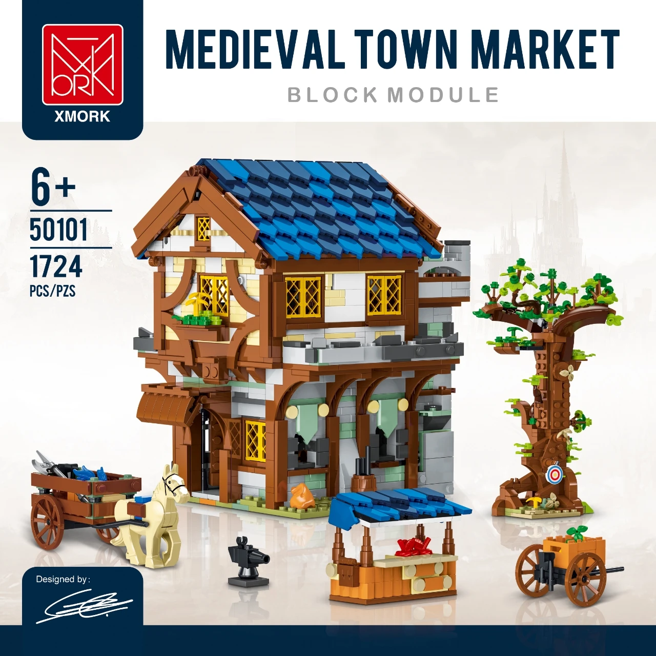 

Town Market Medieval View Model Blocks MOC 50101 Stable Horse Carriage Buliding Bricks Modular Architecture Ideas Toy Gift Kids