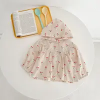 Vêtements d'été fins pour nouveau-nés filles, vêtements de Protection solaire, imprimé cerise, manteau à capuche, veste ventilée, vêtements pour enfants 4