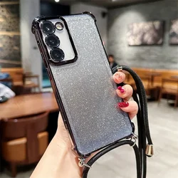 Glitter Crossbody Lanyard Silicone Back Cover for Xiaomi Mi 12T (Black)