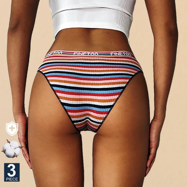 FINETOO 3Pcs/Set Colorful Stripe Cotton Panties Women Low Waist Sexy  Lingerie Soft Breathable Elasticity Briefs Female Underwear - AliExpress