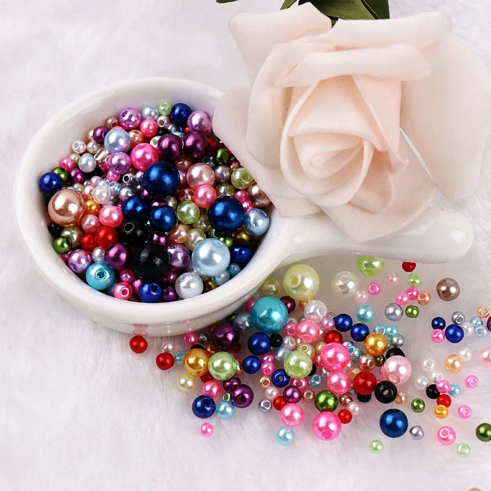 Colorful ABS Imitation Garment Pearls Mix 3-8mm Round Bead With Holes DIY Bracelets Charms Necklace Beads For Making DIY Crafts