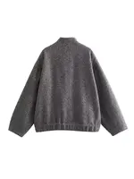 Nlzgmsj TRAF 2023 Spring Warm Gray Jacket Women Outerwear With Button Bomber Jacket Coat Women Thicken Coat Top women - Image 5