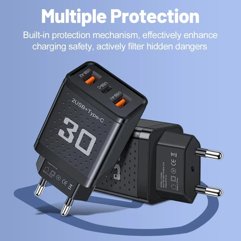 2.4A 2 USB Type-c Fast Charger Mobile Phone EU/US/UK Plug Wall Adapter Charging Travel Chargers For Samsung Huawei Xiaomi