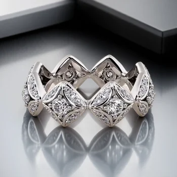 Unique White Zircon Geometric Rings For Women Silver Color Pormise Engagement Wedding Bands Bridal Jewelry Mothers Day Gifts 1
