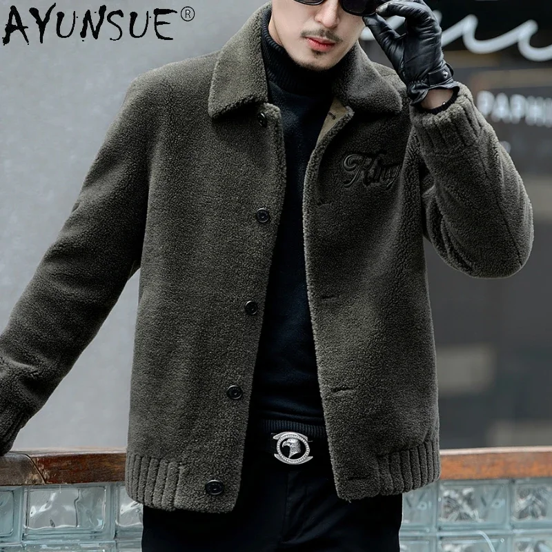 

AYUNSUE Sheep Shearling Jacket Men Fur One Lamb Velvet Short Lapel Coat Male Fur Jacket Men Clothes Winter Jaqueta Masculina FCY