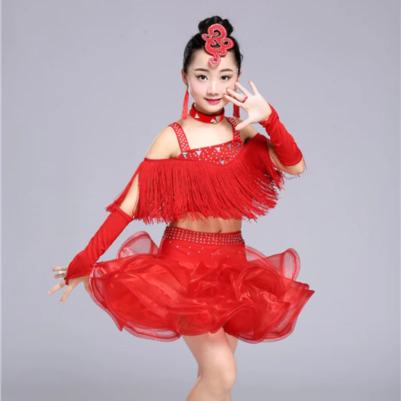 tassel ballroom dancing dresses skirt kids fringe children professional latin dance dress for girls salsa cha cha samba tango dance dress dance skirt
