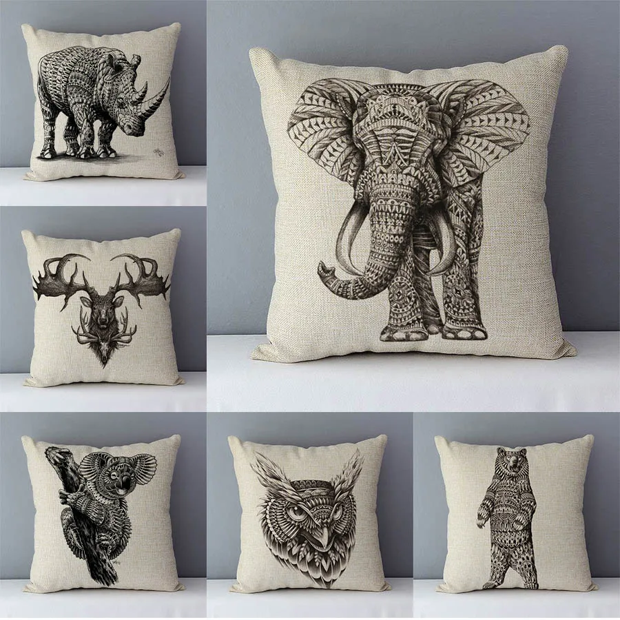 

Cozy Cushion Cover Home Decorative Pillows For Sofa Couch Seat Back Cushions 45x45cm Black Elephant Printed fundas de cojines