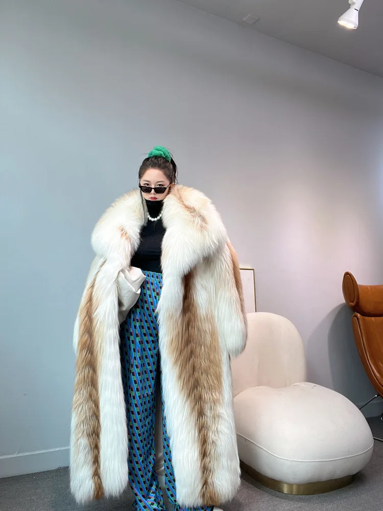 

2023 winter new finland imported cross fox fur fur coat women's extended full leather warm long-sleeve lapel natural real fox fu