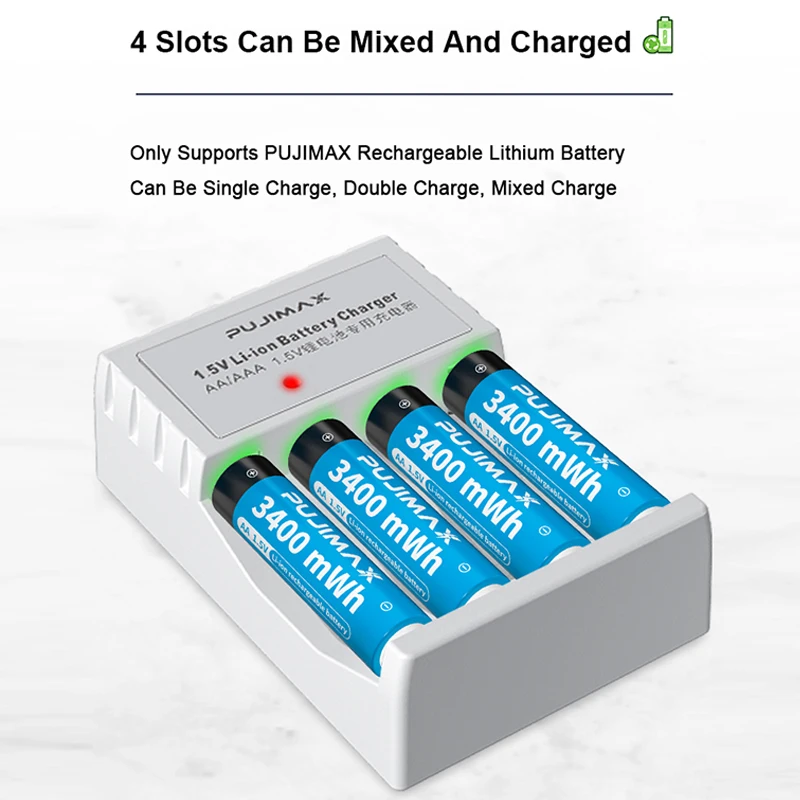 4/8-Slot Lithium Battery Charger With Cable For AA 1.5V Lithium Battery Large Capacity Rechargeable Li-ion