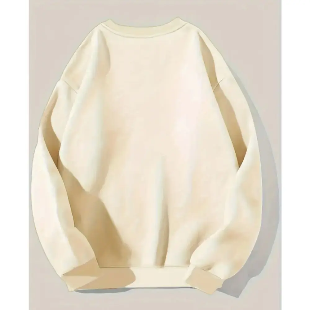 Plus Size Casual Sweatshirt Women's Plus Cake & Letter Print Long Sleeve Round Neck Slight Stretch Pullover Top
