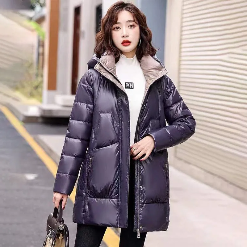 2023 New Women Down Jacket Winter Coat Female Mid Length Version Parkas Loose Thick Warm Outwear Hooded Simplicity Overcoat women s thick overcoat down big pocket jacket autumn winter parkas new windproof hooded outwear fashion mid length warm coat