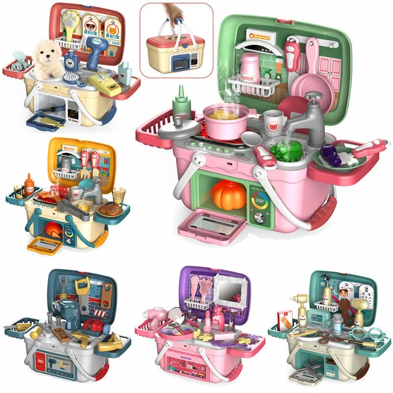 30pcs/set Kids Kitchen Toys Food Cooking Suitcase Preten Play Toy