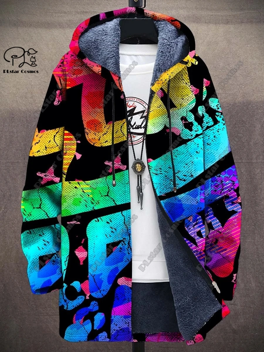 3D printed new winter hooded unisex retro geometric gradient art pattern plush thickened long-sleeved casual warm jacket DY-9