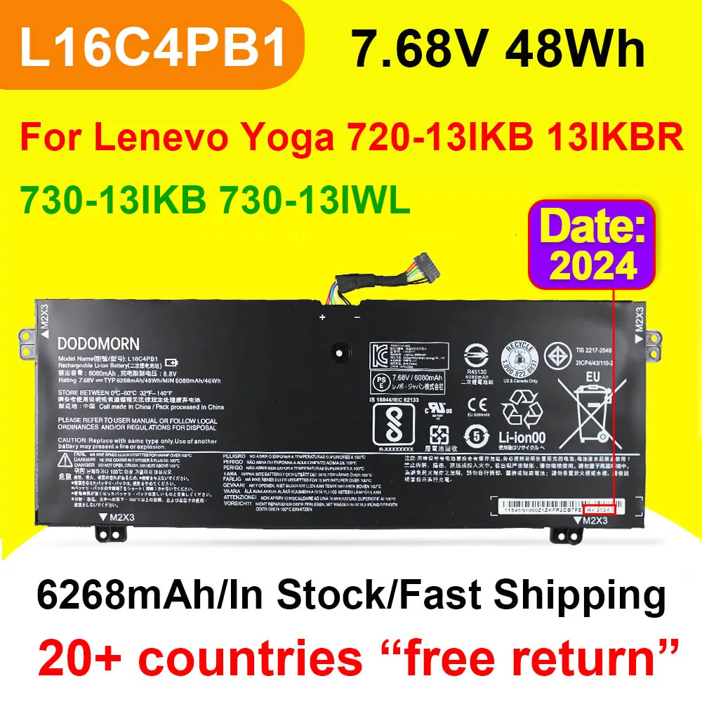 Bateria do Portátil para Ioga de Lenovo L16c4pb1 72013ikb 720-13ikbr 720-15ikb 730-13ikb 730-13iwl L16l4pb1 L16m4pb1 7.68v 48wh