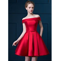 Golden Off The Shoulder A Line Cocktail Dresses Lace Up Satin Short Party Dresses Elegant Wedding Bridesmaid Gowns Evening Gowns - Image 6