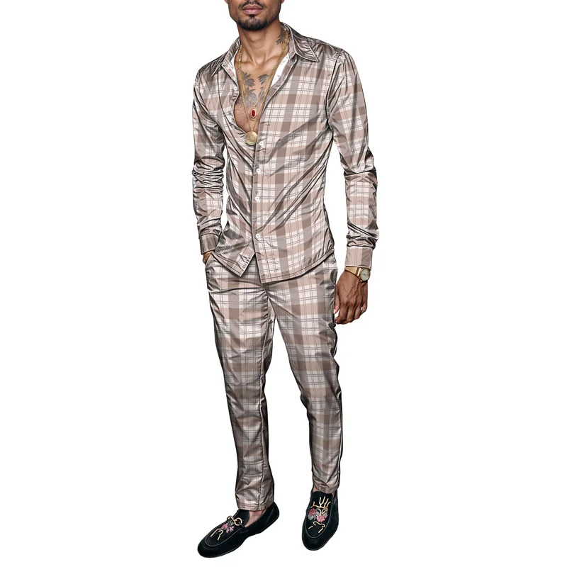 Conjunto de camisa de hombre primavera/verano 2025, estampado de marca, moda, sencillo, de dos piezas, traje de fiesta ligero de lujo para hombre, manga larga, nuevo St_voghion.com