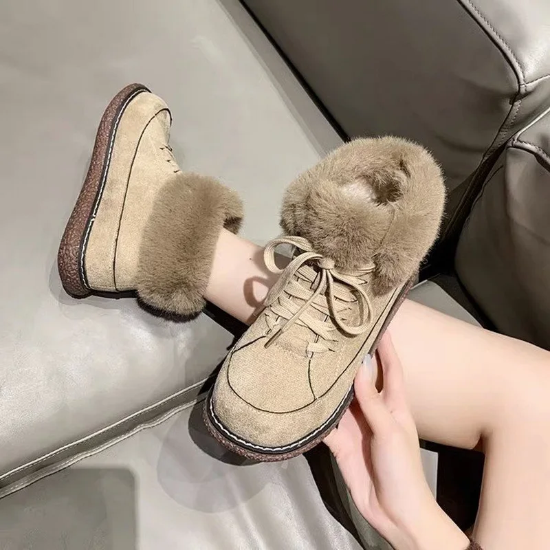 Winter Women & Girls Snow Boots Warm Thick-Soled Female Antiskid Soft Leather Shoes Sports Casual Sneakers Size 35-40