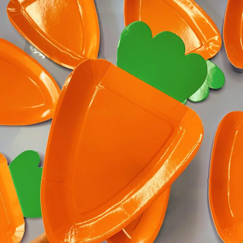 8Pcs Paper Plates Carrot Shape Cartoon Disposable Vegetable Tableware Thick Paper Trays Dishes Happy Easter Day Decor