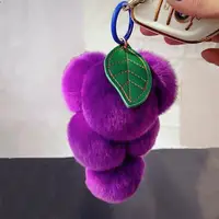 Cute Furry Grape Car Keychain Pendant High Quality Fluffty Plush Fruit Keychain Soft Purse Charm Keyring Bag Hanging ornaments 1