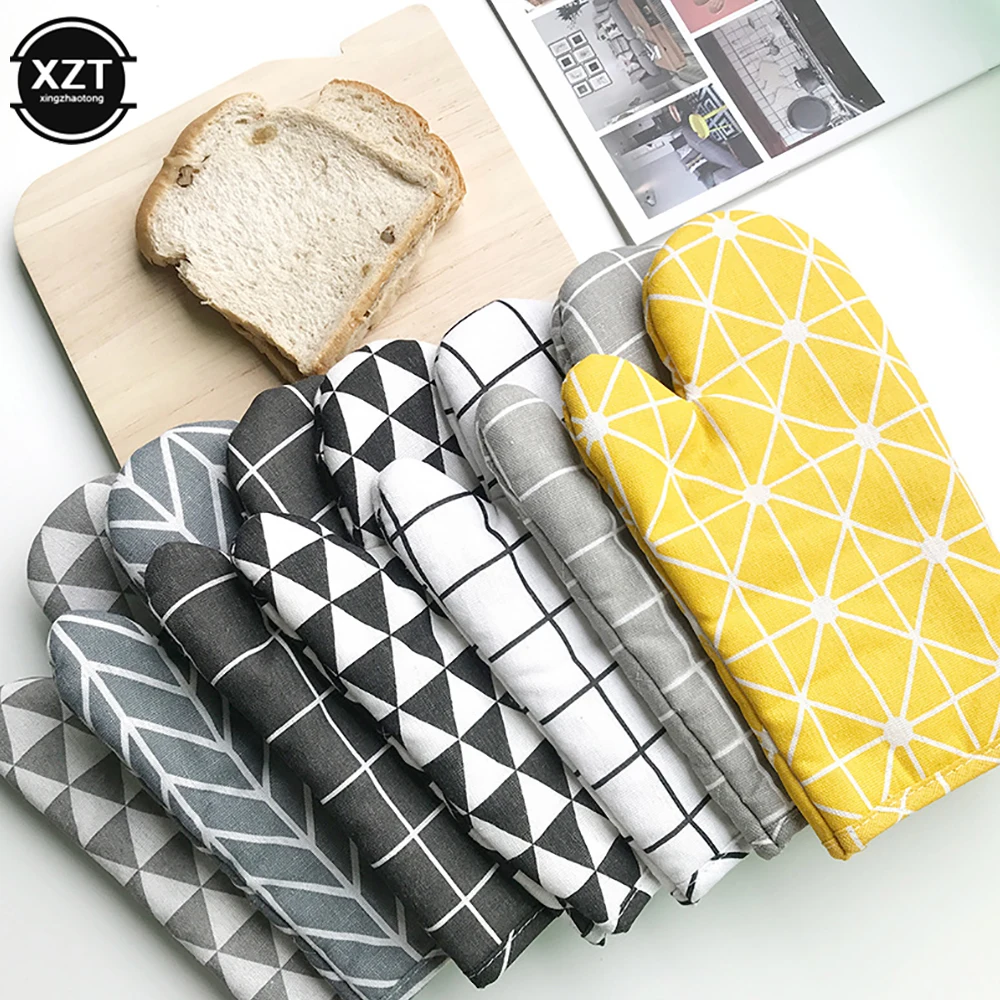 Silicone Oven Mitts Kitchen Gloves Silicone Oven Gloves Cotton Pot Holders Kitchen Potholders Pad Stove Oven Gloves Set Mitts Heat Resistant Thermal Anti-heat Take Hot Pot Cooking Insulation Gloves