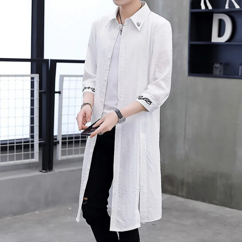 Trench Coat Men's Sunscreen Outwear Summer Thin Solid Color