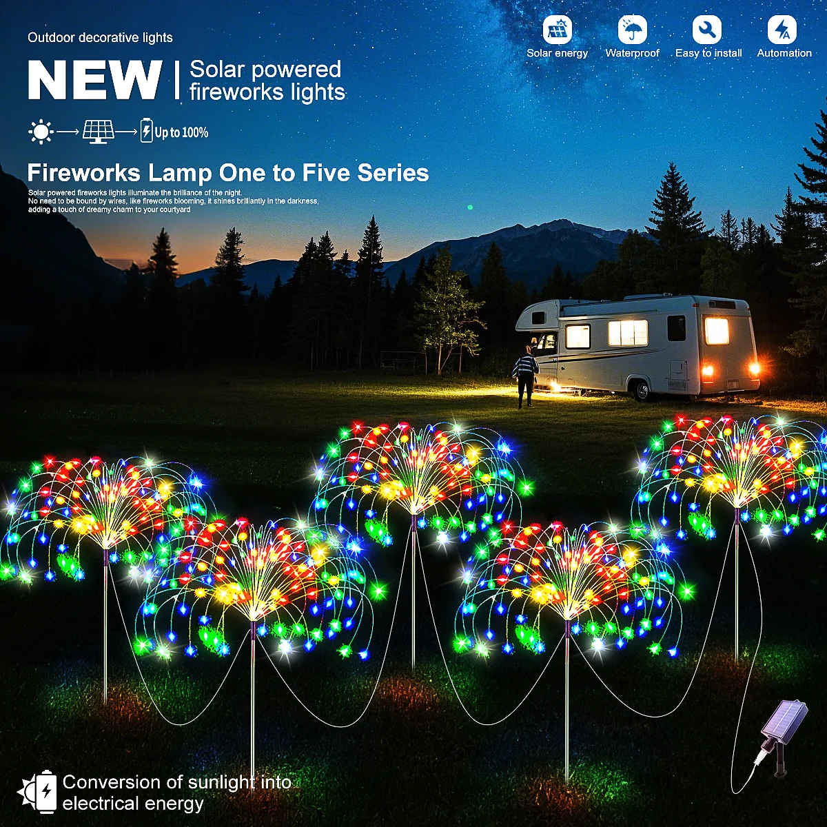 5Pcs Solar Power Fireworks Light 400LEDS Outdoor Solar Light Waterproof LED Fairy Lights 8 Modes Lighting For Garden Lawn Yard