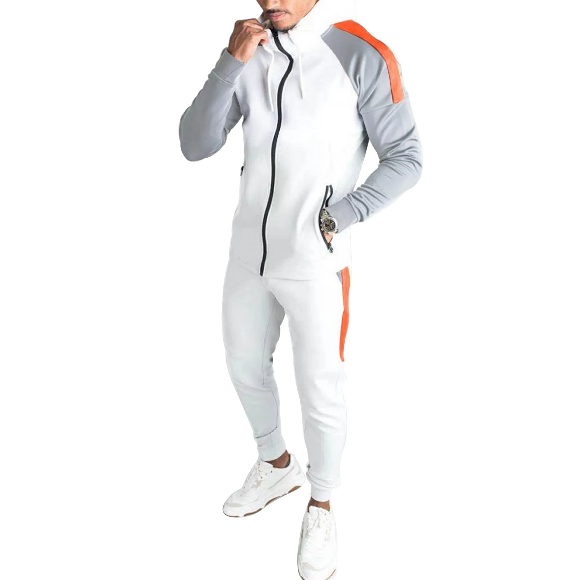 2024 Spring Men's Casual New Slim Fit Fashion Hip Hop European and American Style Hoodie Solid Color Sweater Sports Set