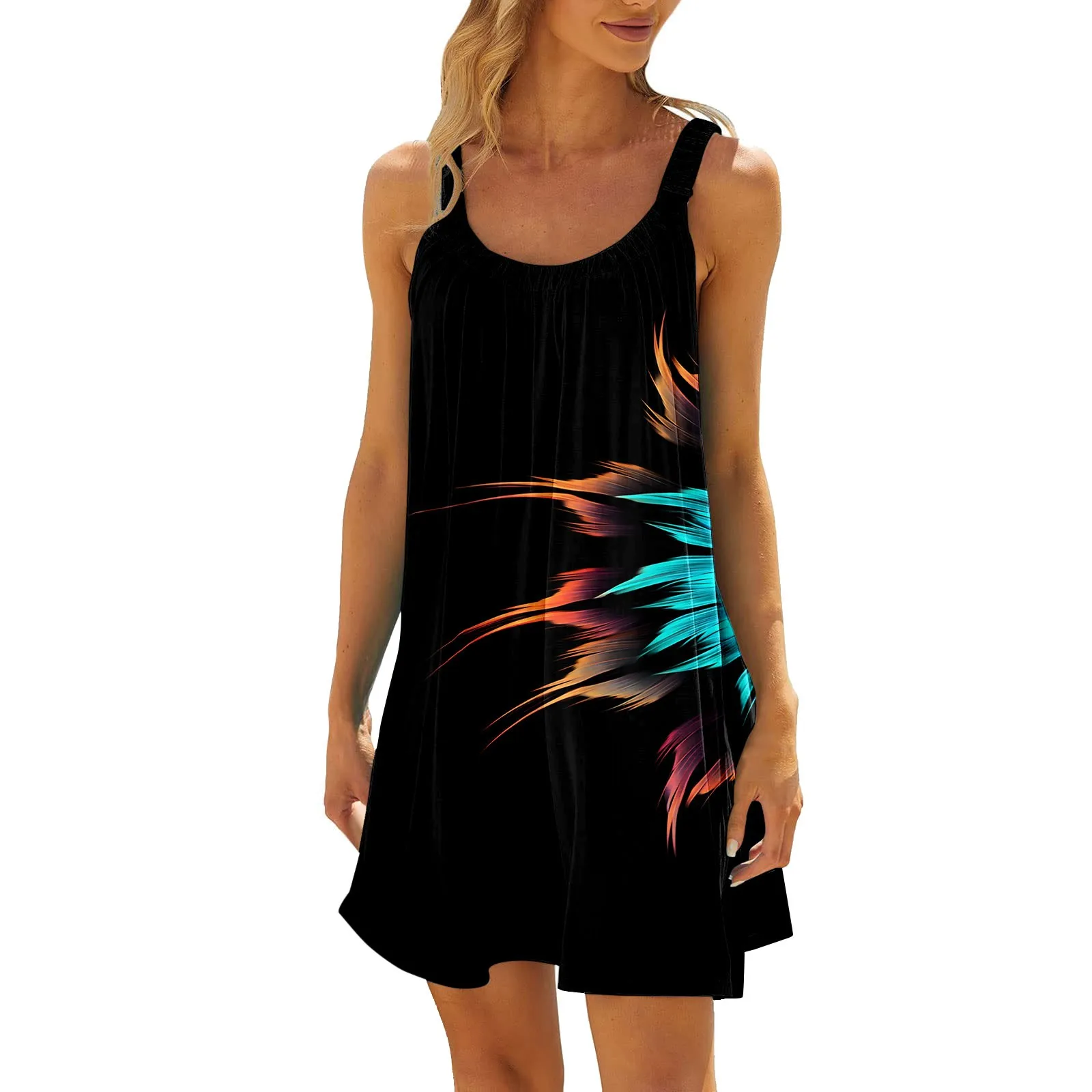

women summer beach dress sleeveless funny colorful printed casual skirt seaside vacation mini dress v neck dress for women