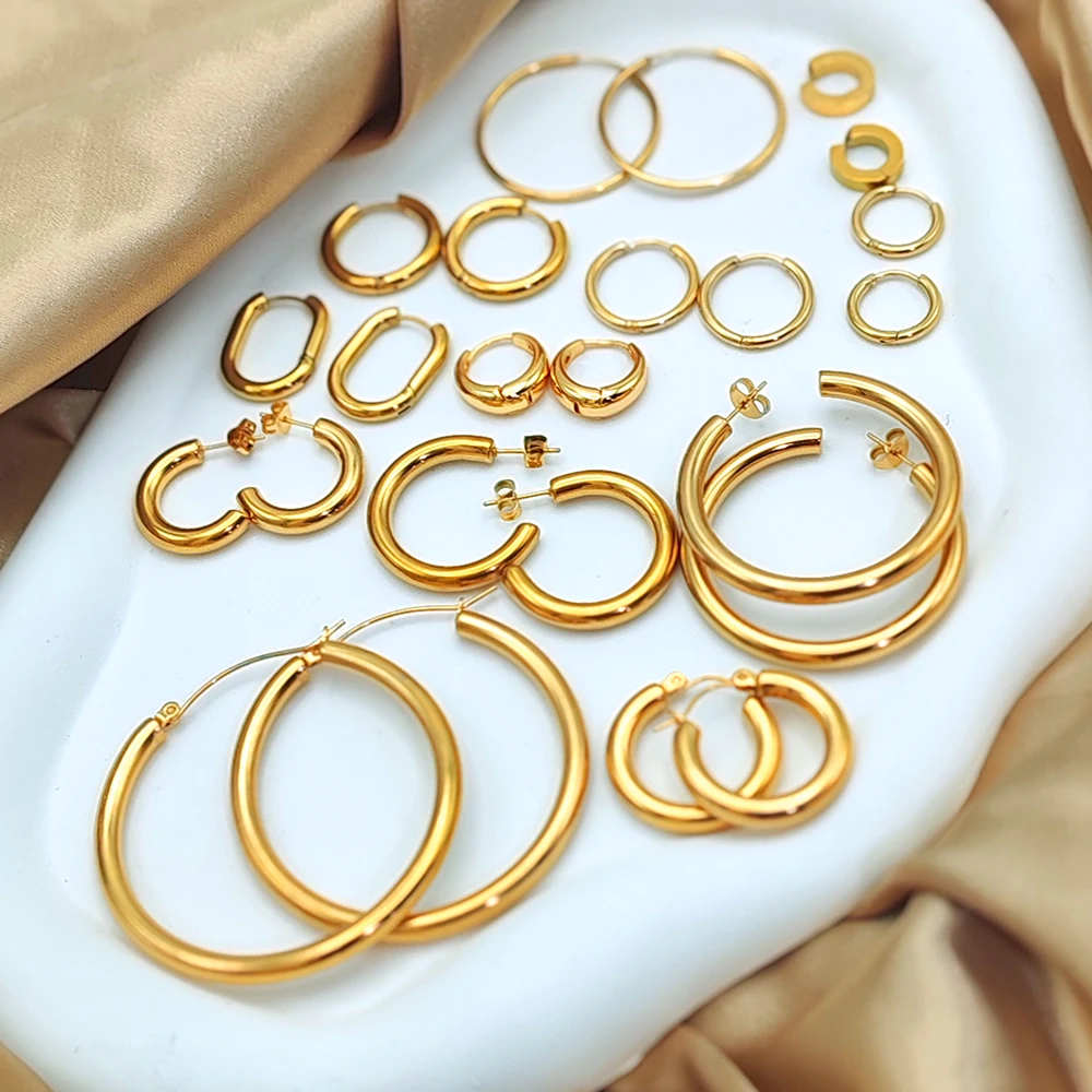Earrings Fashion Gold Size Circle Women's Jewelry Accessories Classic Stainless Steel