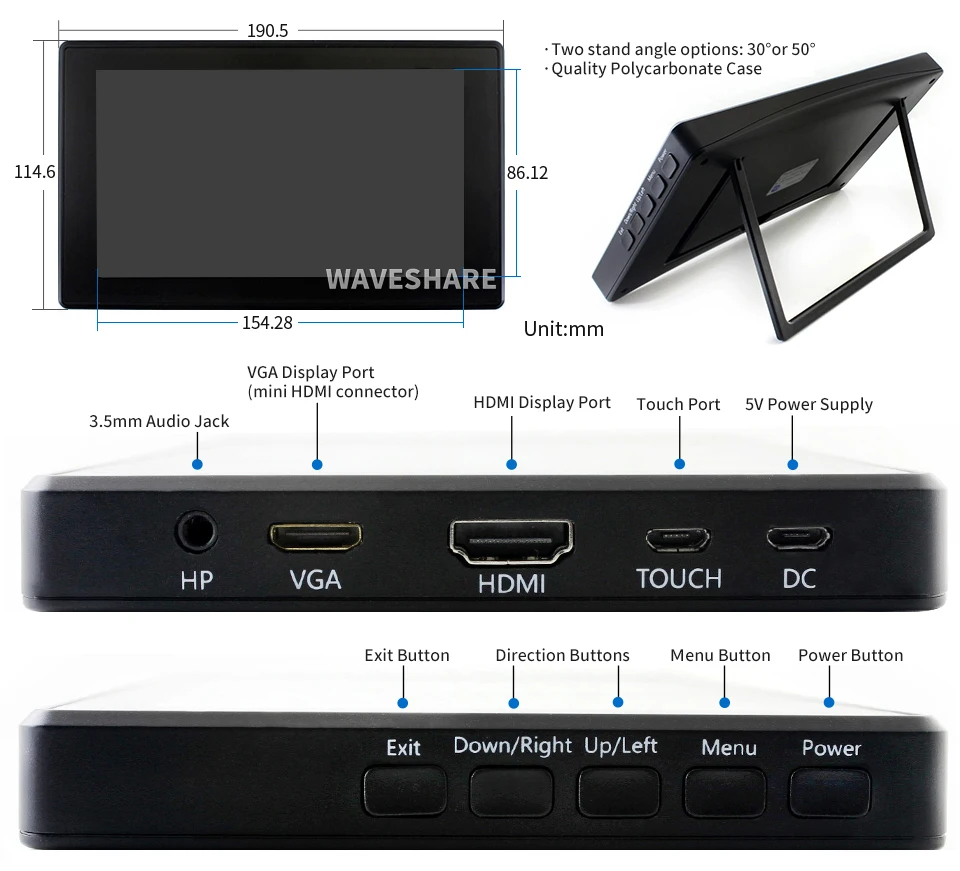 ޴ ǻ  HDMI LCD H  ġ ũ,   4, 3,  2 W, ġ, PC ̽ , 1024  600, 7 ġ