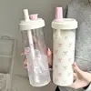 500/850ML Pink Bow Straw Water Bottle With Lid Cute Coffee Bubble Milk Tea Plastic Cup For Outdoor School Drinking Water Bottles 2