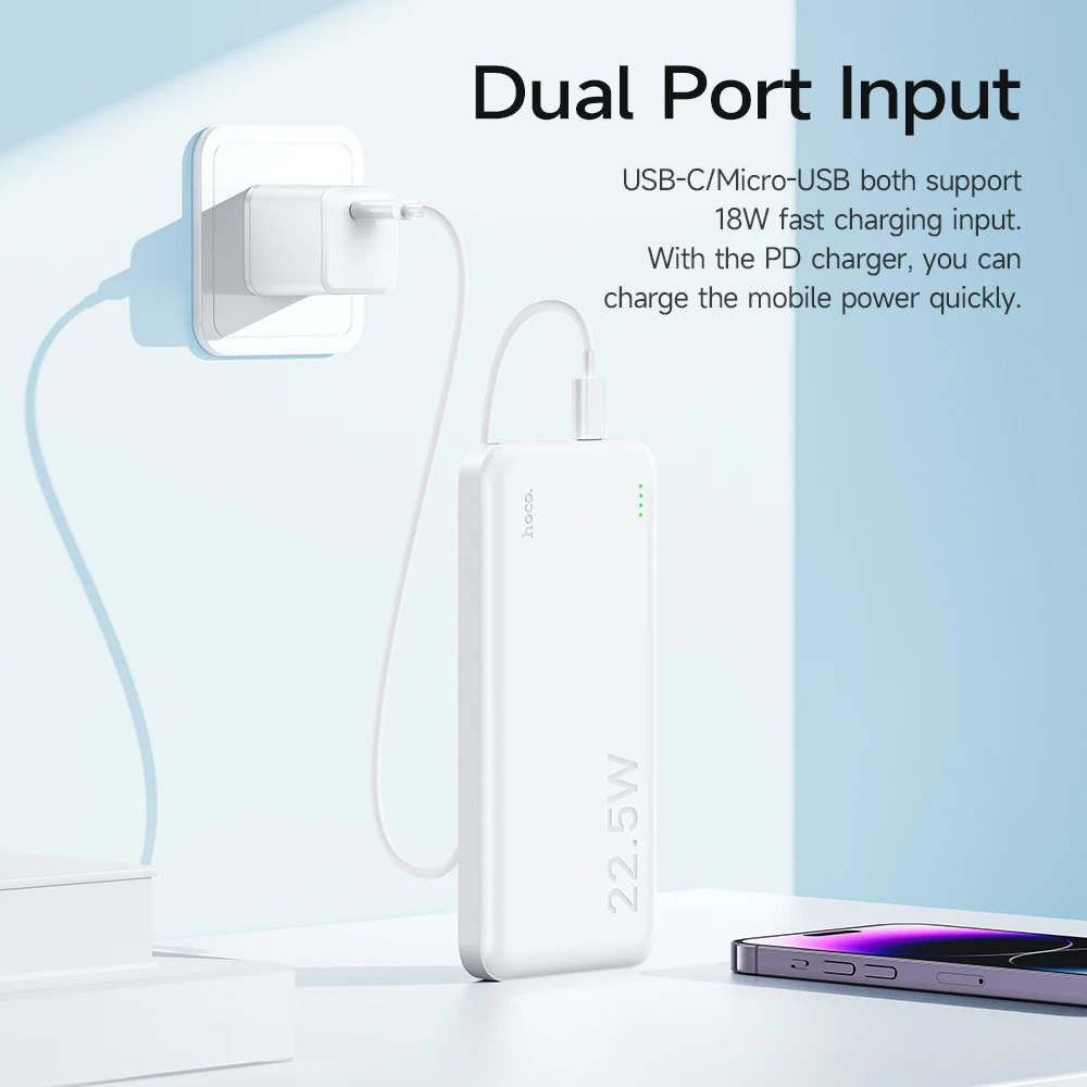 HOCO J101 22.5W 고속 충전 10000mAh 보조 배터리 (아이폰 16/15 Pro Max 울트라 슬림 PD USB C 삼성 S22 S23 호환)