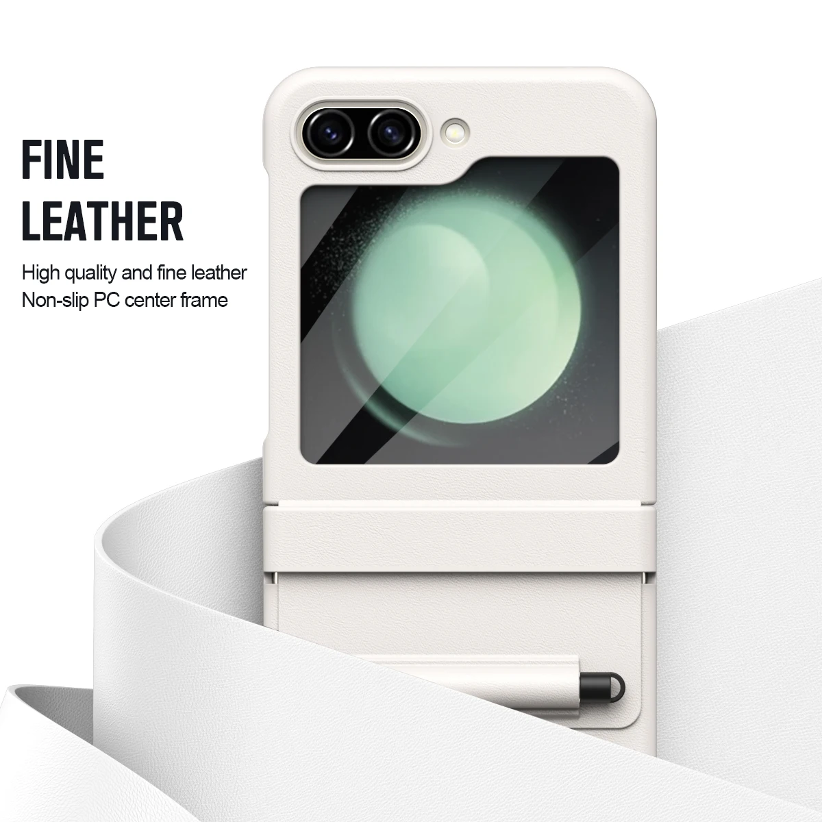 For Samsung Galaxy Z Flip 5 4 3 Luxury Leather Cover Case with Glass Screen Protector Touch Pen