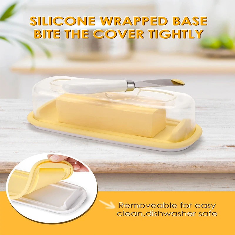 Butter Dish Lid Knife Square Cheese Storage Box Countertop Tray