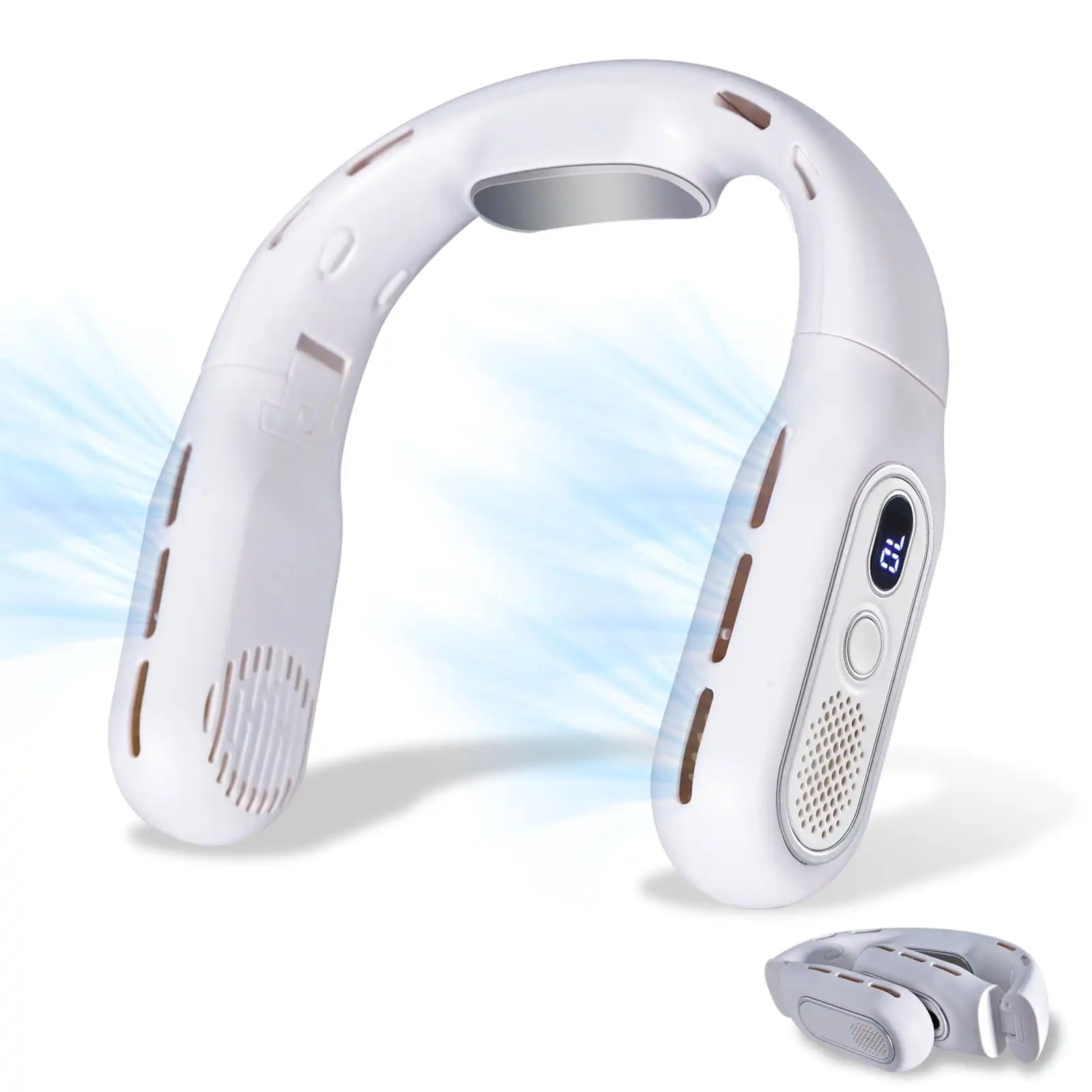 

Outdoor Rechargeable Foldable Neck Fan, Portable 360° Cooling Neck Fan with 3 Speeds, 3000mAh Battery White Portable Fan
