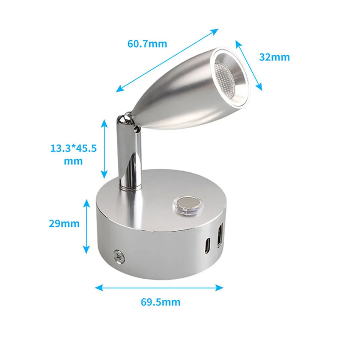 RV DC 12V 24V Type C USB LED Dimmable Spotlight Small Reading Light with USB Charging Port Touch Dimming Warm lamp for Ship