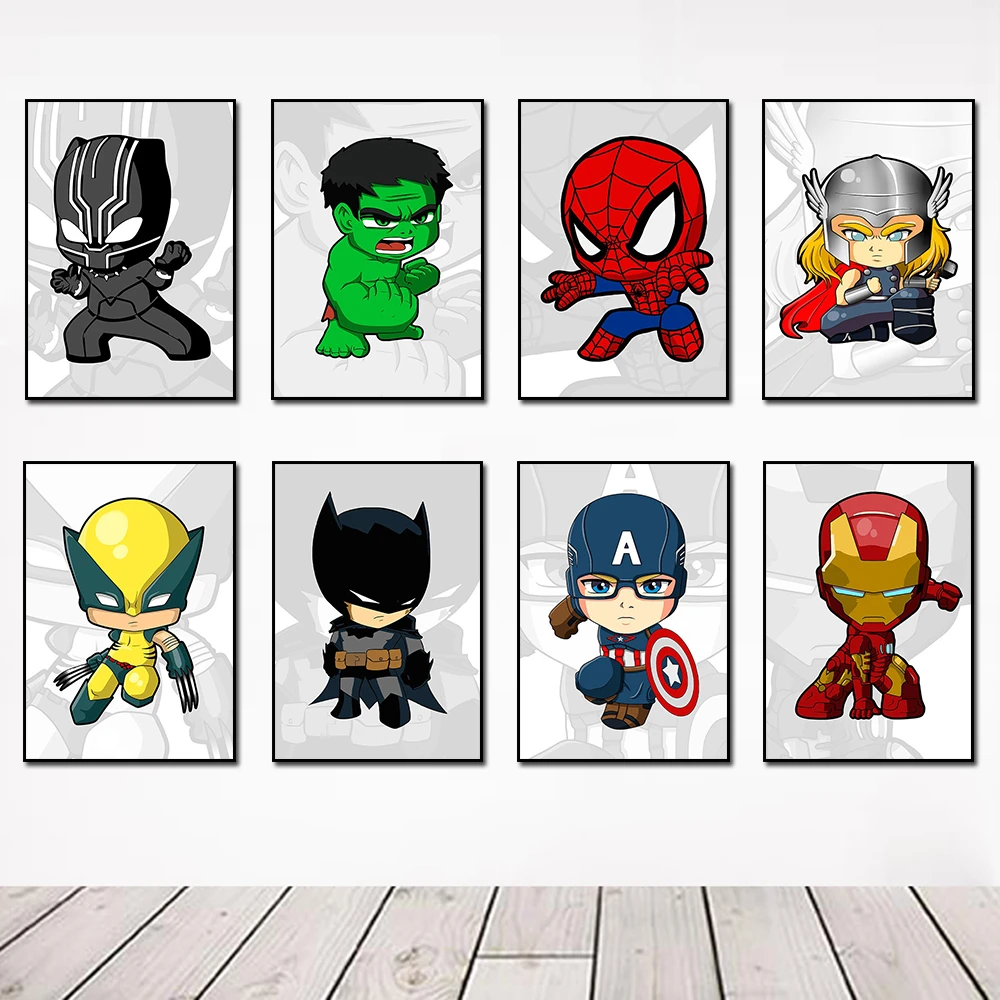 Póster de dibujos animados de Disney, superhéroe, Spiderman, Thor,  vengadores, Capitán América, Iron Man, lienzo de pintura, arte de pared,  decoración del hogar para habitación de niños| | - AliExpress