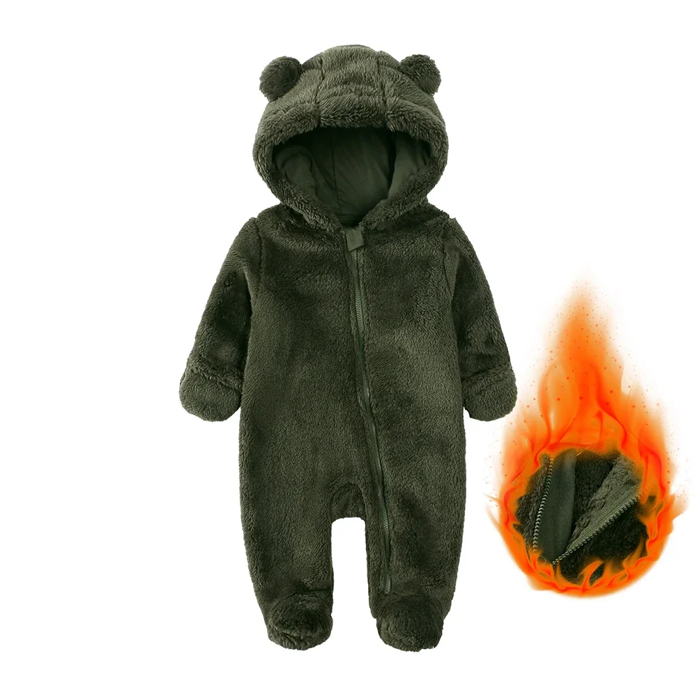 Baby Clothes Winter Infant Solid Hooded Thick Outfits For 0-24Months Casual Korean Jumpsuit Baby Boy Girls Fleece Romper Newborn Warm Clothes