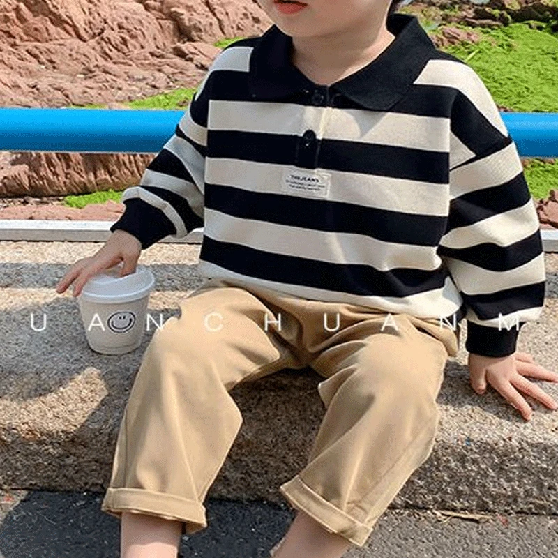 Boys Clothing Spring Fashion Casual Kids Long Sleeve Lapel Striped Printed Loose Korean Version All-match Sweatshirts,kids hoodie sweatshirts