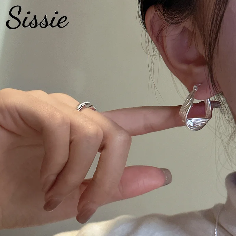 

Fashion Versatile Style Sterling Silver Textured Matte Jewelry Earring Woman Simplicity Hoop Earrings Party Wedding Gift