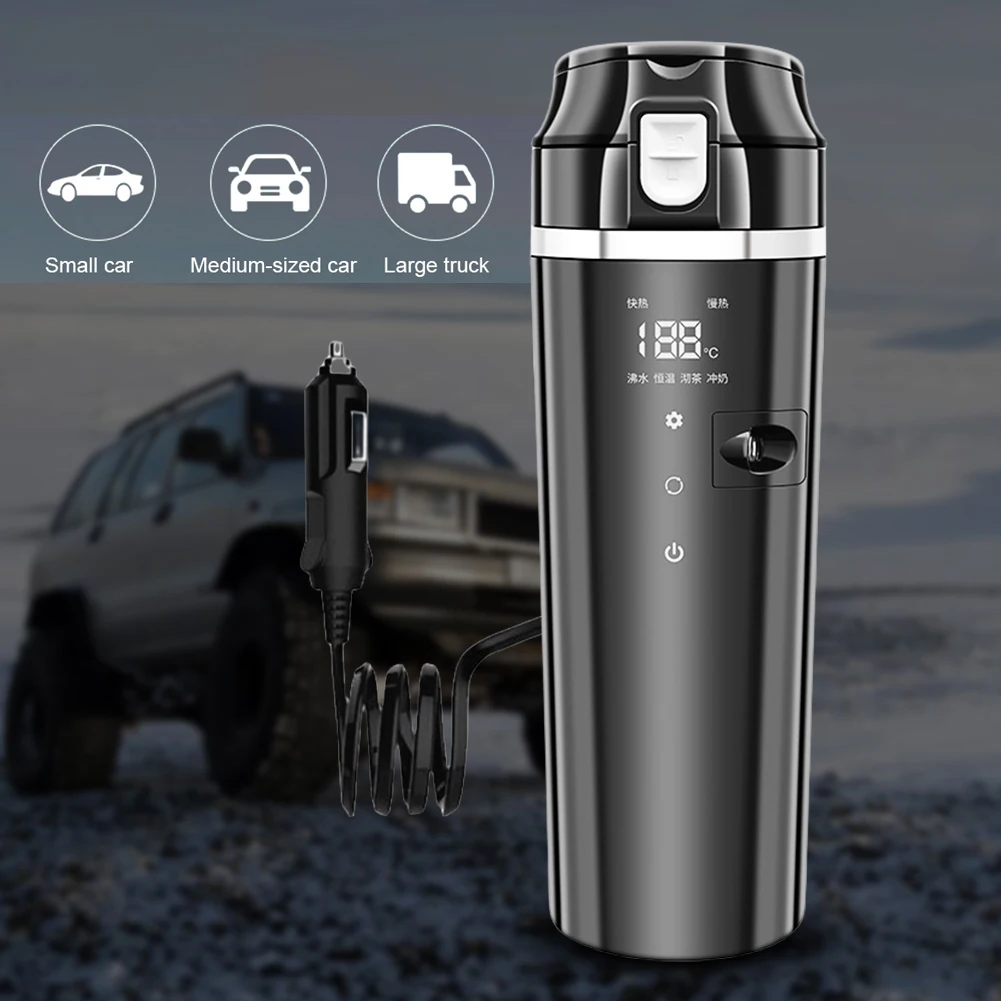 12V/24V 물 보온병 스마트 온도 조절 차량용 가열 스마트 머그 디지털 LCD 디스플레이 보온병 컵 스테인리스 스틸 500ML