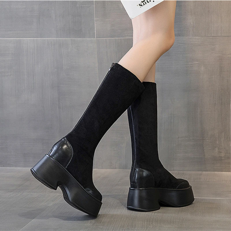 CICIYANG Fashion Knee Boots Women 2024 Autumn Winter New Chunky Heel Platform Inner Heightening Knight Boots Ladies High Boots