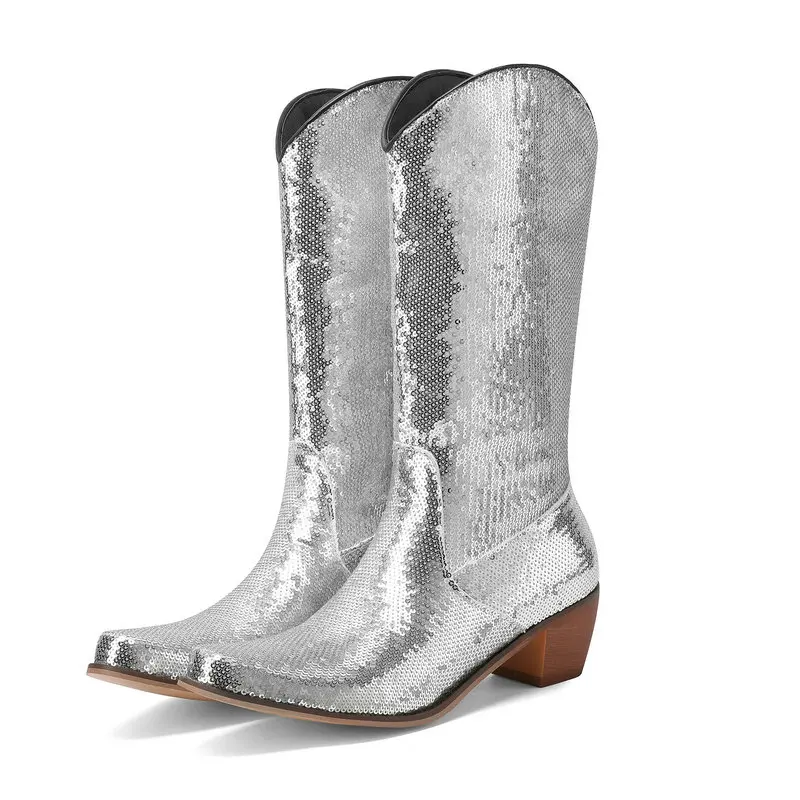 Botas Vaqueras Botas Largas Con Brillos Botas De Media Pantorrilla