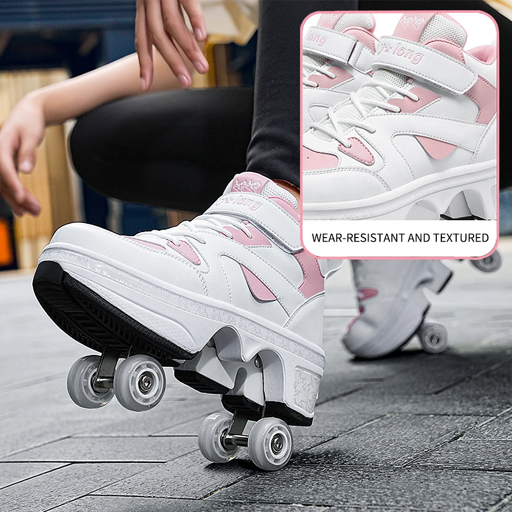 Women's High Top 4 Wheel Speed Roller Shoes Unisex Automatic Pop-up Sneakers With Wheels Dual-purpose Skating Casual Shoes