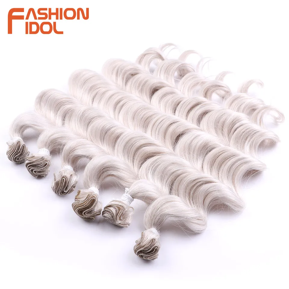 24Inch 6pcs Deep Wave Ponytail Hair Bundles FASHION IDOL Synthetic Hair Weave Ombre Blonde High Temperature Fiber Extension hair extensions