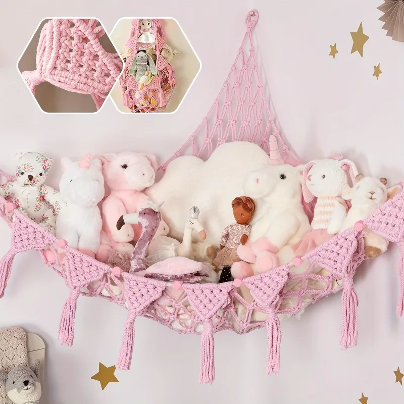 Hamaca de almacenamiento de juguetes de animales de peluche, decoraciones organizadoras de animales de cosas de muñecas, bonita red de peluche colgante, decoración de la habitación del dormitorio