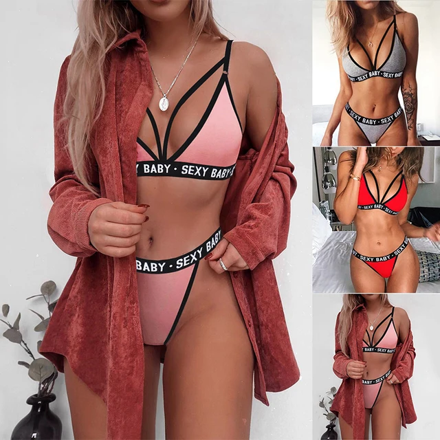 Hot Women's Sexy Lingerie Set Sport Underwear Set Backless Pajamas Night Bra Pantiea Erotic Bandage Corset Push Bra Thong Bikini 1