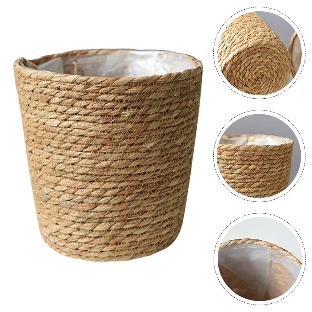 

Straw Woven Basket Waste Paper Bin Seagrass Basket Planter Basket Flower Pots Woven Storage Basket Sundries Container