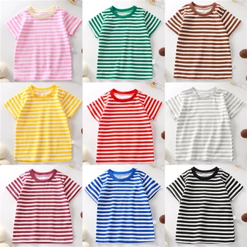 2025 Striped T-shirts for Children Cotton Girls Boys Tees Baby Short Sleeve Tops for 1-9Yrs Kids Clothes Cheap Stuff Summer 1