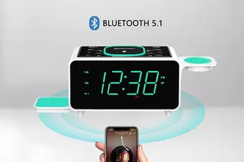 Smartset Dual Alarm Clock FM Radio with Wireless Charging, Bluetooth Speaker, Ultra Fast Charging for Airpods/iPhone, Foldable S 3
